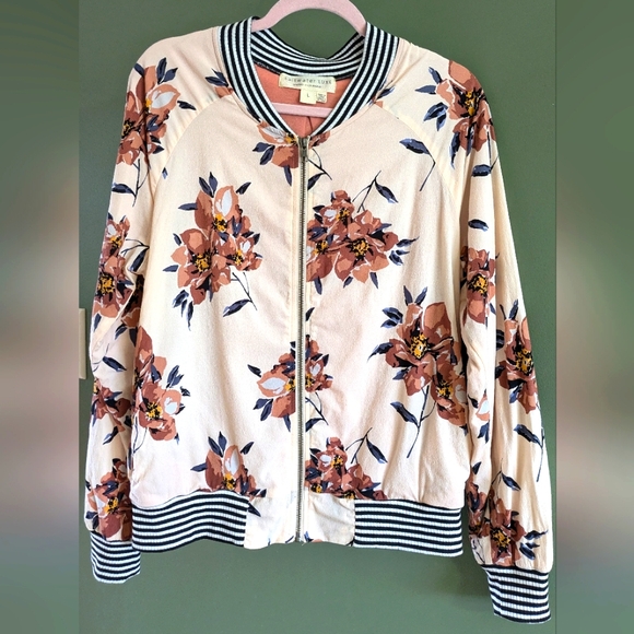 Saltwater Luxe Crossfire Floral Bomber Zip Up Casual Style Jacket Large Lined - Picture 2 of 14
